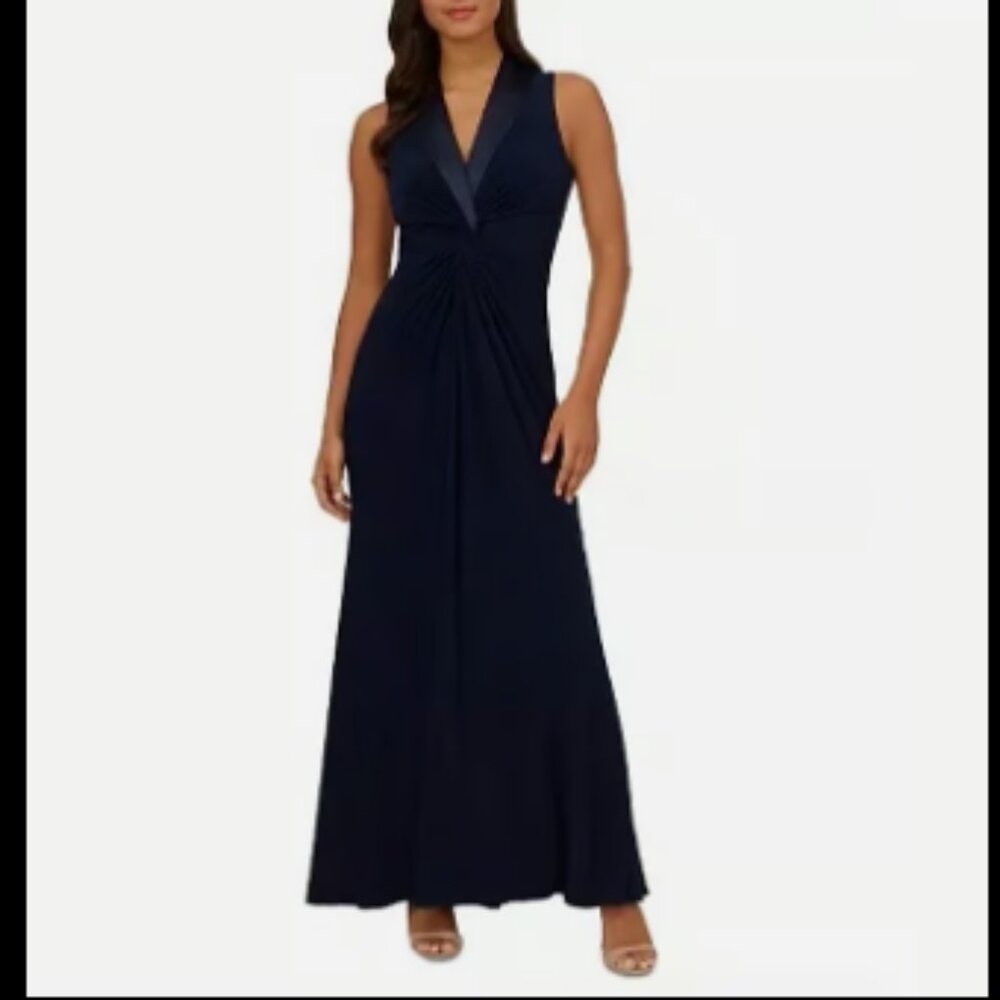 Adrianna Papell Black Tuxedo Evening Gown Formal BNWT 10